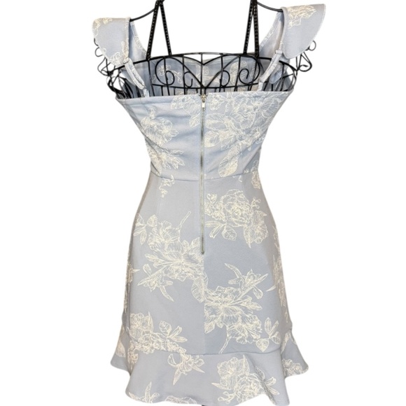 Material Girl Blue Floral Jacquard Ruffle Mini Dress Size Small - Picture 3 of 5